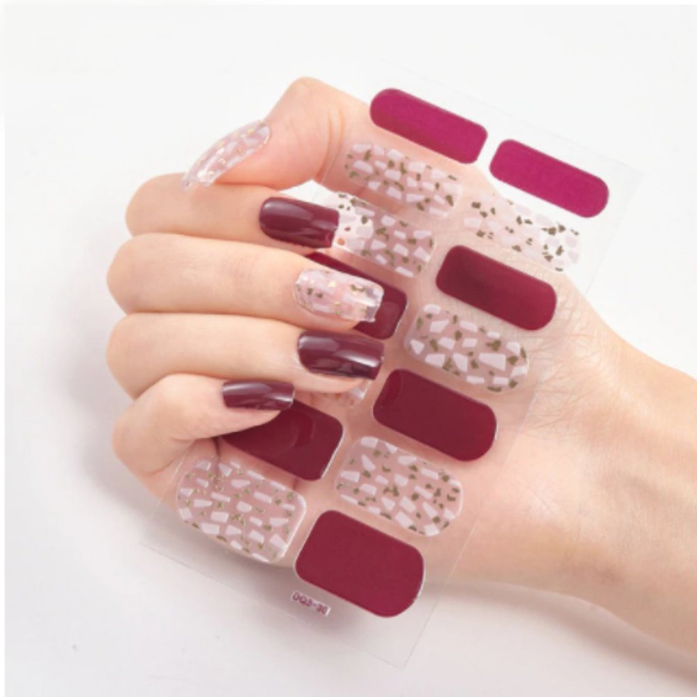 Nail Polish Wrap 3 Sets of Plum Gold Blue White Grey Terrazzo Gems